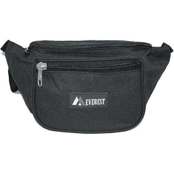 Everest Black Waist Bag Fanny Pack Travel Hip Pouch Zip Pockets Adjustable Strap - Picture 1 of 5